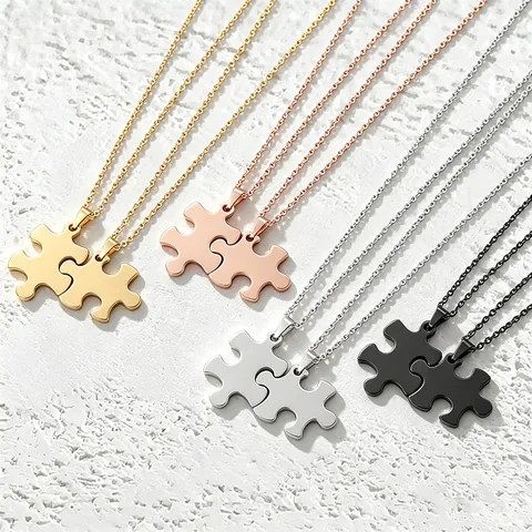 Stainless Steel Puzzle Piece Pendant Necklaces For Couples Friends Polished Geometric Interlocking Fashion Jewelry Gift