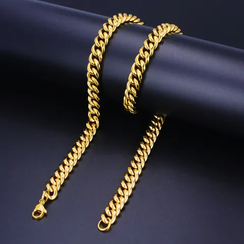 18K Gold Plated Titanium Steel Cuban Link Chain Necklace For Men Women Heavy Round Cut Curb Chain Bracelet Hip Hop Streetwear Jewelry Gift With Lobster Clasp