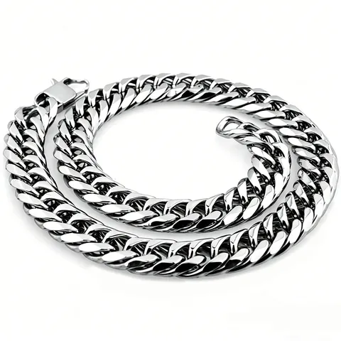 Men Stainless Steel Cuban Link Chain Necklace Polished Flat Curb Link Heavy Chain Hip Hop Street Style Jewelry For Men Women