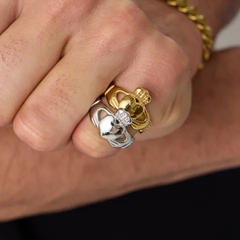 Vintage 316L Stainless Steel Claddagh Ring With Heart Crown Hands Design PVD Gold Silver Plated Band Ring For Men Women