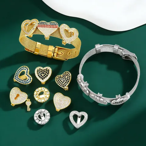 Edelstahl Mesh Uhrenarmband Armband Verstellbar Herz Charms Mit Bunten Strasssteinen DIY Mode Schmuck Für Damen