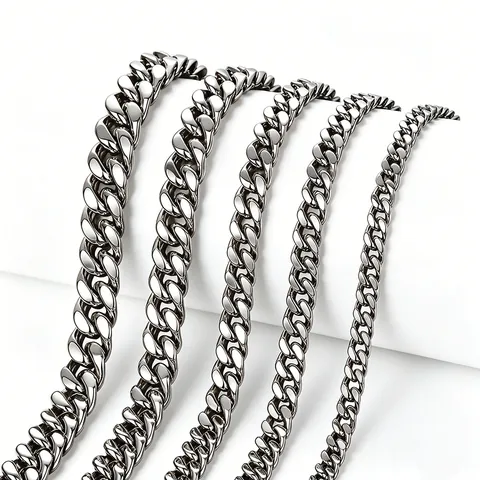 Fashion Stainless Steel Cuban Link Chain Bracelet Necklace For Men Women Hip Hop Minimalist Jewelry Silver Tone 8mm-14mm