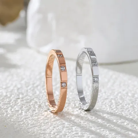 Minimalist Stainless Steel Ring For Women Rose Gold Silver Plated Zirconia Inlaid Segmented Design Fashion Jewelry Ring