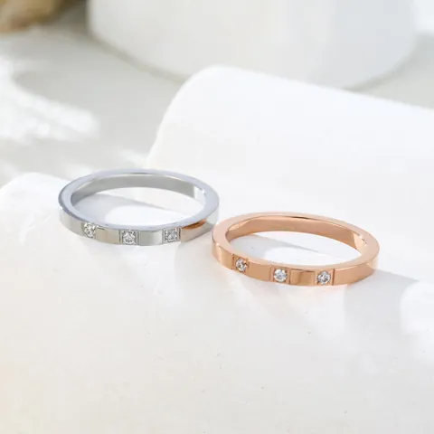 Minimalist Stainless Steel Ring For Women Rose Gold Silver Plated Zirconia Inlaid Segmented Design Fashion Jewelry Ring
