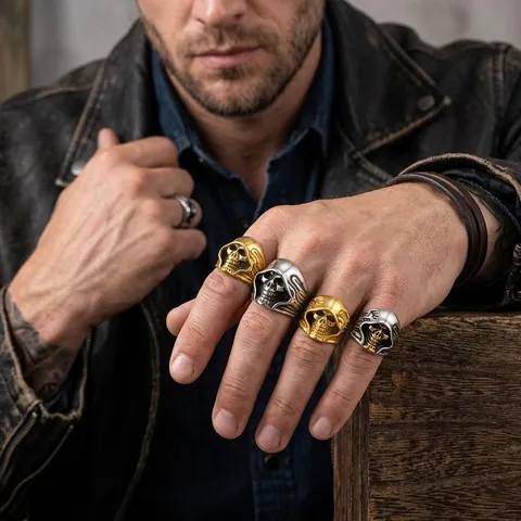 Vintage Punk Stainless Steel Hooded Skull Ring For Men Gothic Grim Reaper Death Biker Ring Rock Hip Hop Jewelry Gift