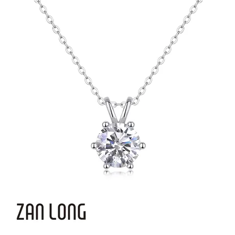Elegant Round Moissanite Solitaire Pendant Necklace 925 Sterling Silver 18K Gold Plated Six-Prong Jewelry Gift For Women
