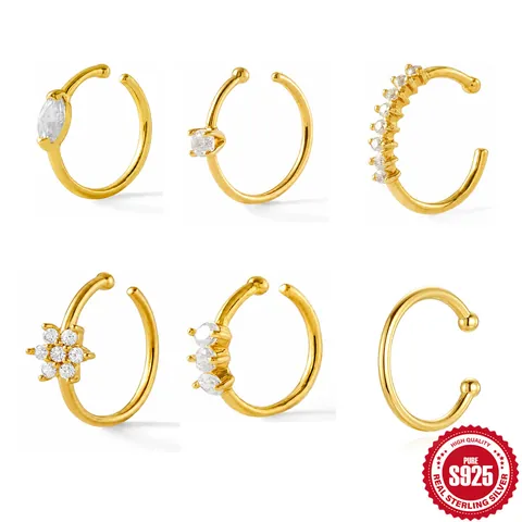 925 Sterling Zilver Vergulde Neusring Marquise Zirkonia Piercing Sieraden Minimalistisch Ear Cuff Voor Vrouwen