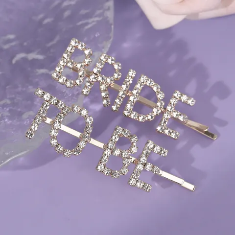 Barrettes à Cheveux Lettres Bride To Be Strass Alliage Épingles à Cheveux Mariage Accessoires Femmes Or Argent