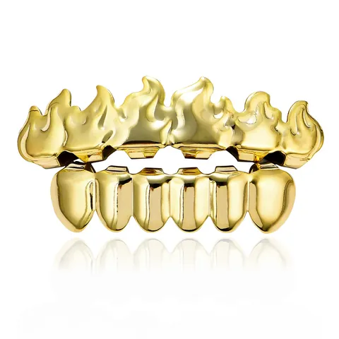 Hip Hop Vlam Tanden Grillz Koper Strass Vampier Tanden Gebit Sieraden Voor Feest Halloween Unisex Accessoires