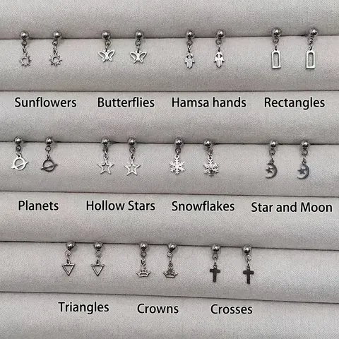 Minimalist Stainless Steel Stud Earrings With Star Heart Bear Butterfly Dangle Punk Hypoallergenic Jewelry For Women Men Gift