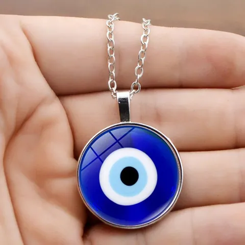 Turkish Evil Eye Glass Pendant Necklace For Women Men Vintage Alloy Chain Bohemian Mandala Protection Amulet Fashion Jewelry Gift