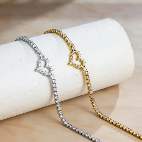 Stainless Steel Full Zirconia Heart Pendant Bracelet For Women Luxury Gold Silver Plated Dainty Tennis Chain Jewelry Gift
