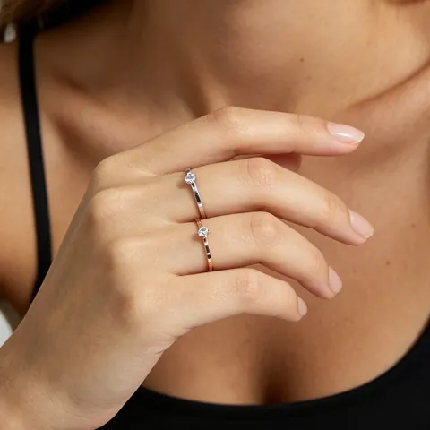 Minimalist Stainless Steel Zircon Ring For Women Rose Gold Silver Plated Geometric Round Single Stone Finger Ring Daily Jewelry