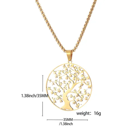 Collier Pendentif Arbre de Vie en Acier Inoxydable Design Rond Creux Bijoux de Mode pour Hommes Femmes Unisexe