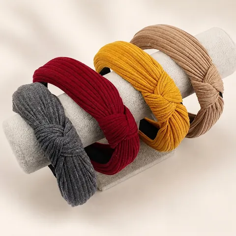 Serre-Tête Noué En Tricot Pour Femmes Côtelé Couleur Unie Élastique Style Rétro Turban Torsadé Bandeau