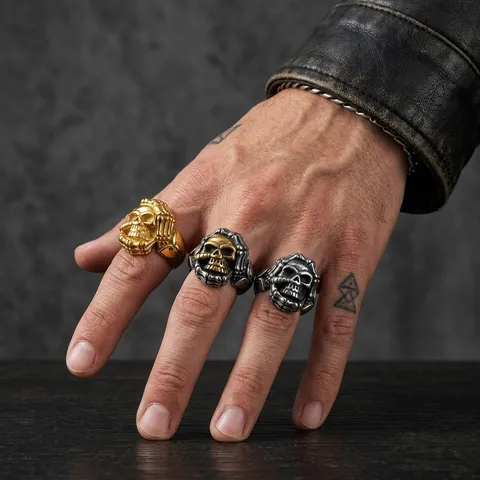 Vintage Skull Head Bone Finger Ring Titanium Steel Gothic Punk Hip Hop Men Fashion Jewelry Finger Ring