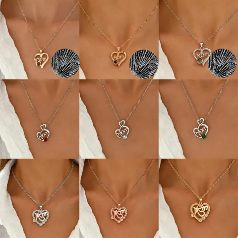 Stainless Steel Mother Daughter Silhouette Heart Pendant Necklace For Mom Mother's Day Birthday Gift Jewelry For Women