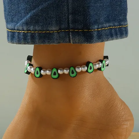 Tobillera de Cuentas de Flores y Frutas de Colores para Mujer Perla Artificial Blanca Playa de Verano Bohemio Arcilla Polimérica Cadena de Pie Ajustable Joyería de Moda