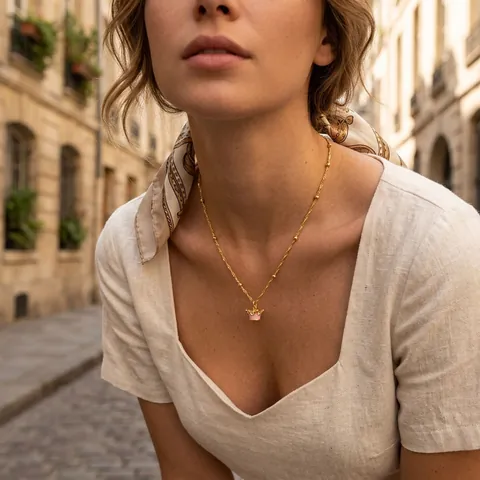 18K Vergoldet Kupfer Emaille Krone Anhänger Halskette Für Damen Perlen Ankerkette Mode Elegant Schlüsselbein Kette Schmuck