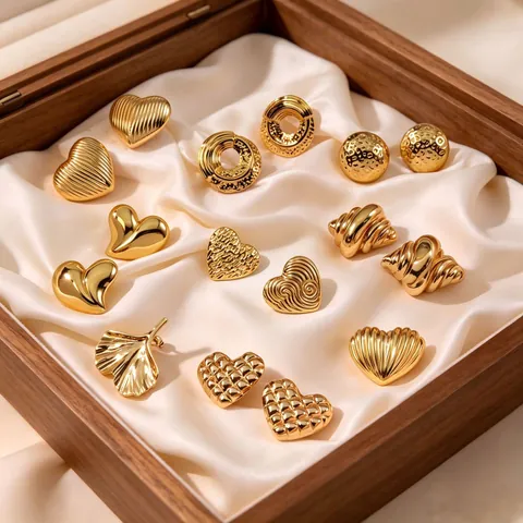 Stainless Steel Gold Stud Earrings Vintage Heart Shell Leaf Moon Star Geometric Fashion Earrings For Women Jewelry Gift