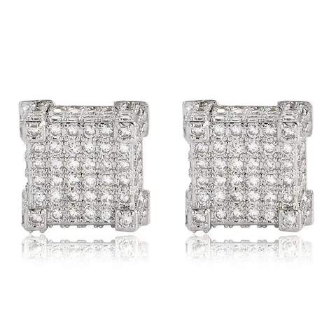 Hiphop Square Copper Stud Earrings With 925 Sterling Silver Earring Post Pave Zirconia Screw Back Earrings For Men Women Jewelry