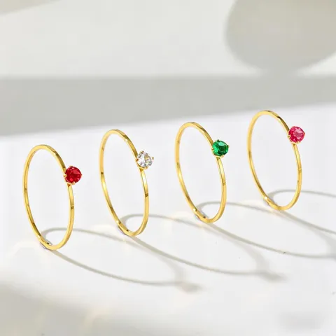 Minimalist Stainless Steel Heart Rhinestone Rings For Women Cold Style Gold Plated Thin Band Finger Ring Fashion Jewelry