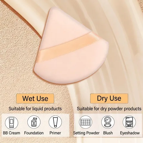 Soft Flocking Triangle Powder Puff For Loose Setting Powder Foundation Sponge Makeup Blender With Ribbon Handle Professional Tool