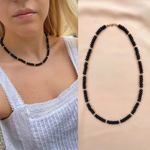 Retro Halskette Im Neuen Chinesischen Stil Mit Schwarzem Onyx Und Naturstein Titanstahl Muschel Kokosnussschale Damen Herren Modeschmuck
