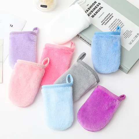 Weicher Flanell Make-up-Entferner Handschuh Waschbarer Gesichtsreinigungshandschuh Mit Hängeschlaufe Für Die Tägliche Hautpflege