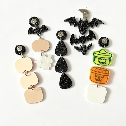 Halloween Acryl Hängeohrringe Übergroß Gothic Kürbis Fledermaus Geist Schmuck Für Damen