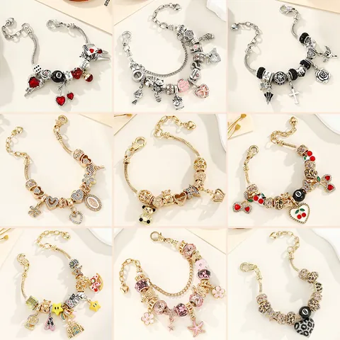 DIY Charm Armband Damen Zinklegierung Zirkonia Emaille Schlangenkette Leopard Herz Anhänger Mode Schmuck Geschenk Persönlichkeit