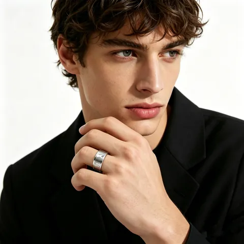 Anillo de Acero Inoxidable Cepillado Vintage para Hombre con Reno y Huellas de Animales Banda Esmerilada Joyería Navideña Regalo