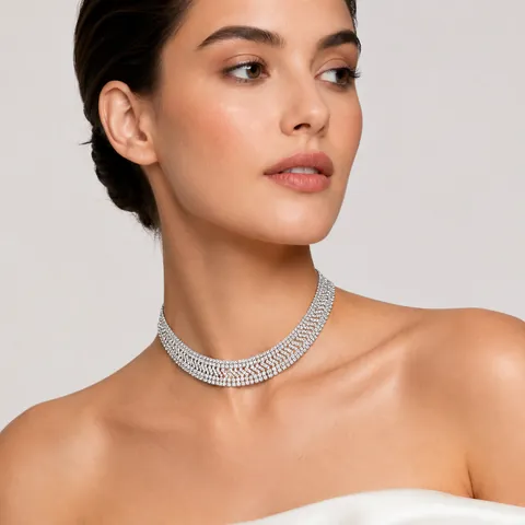 Luxury Multi Row Rhinestone Choker Necklace For Women Silver Gold Plated Crystal Collar Necklace For Wedding Party Jewelry