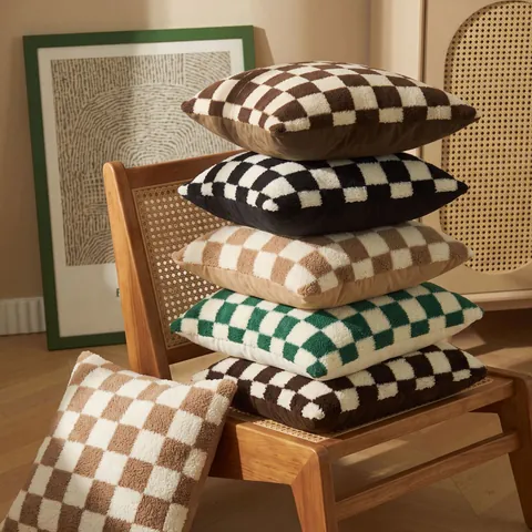 Modern Checkerboard Plush Cushion Cover Lambswool Sherpa Geometric Pillow Case Soft Minimalist Home Decor Throw Pillowcase