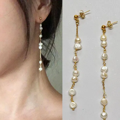 Natuurlijke Zoetwaterparel Druppel Oorbellen Voor Vrouwen 18K Verguld Roestvrij Staal Barok Parel Hanger Oorbellen Mode Sieraden