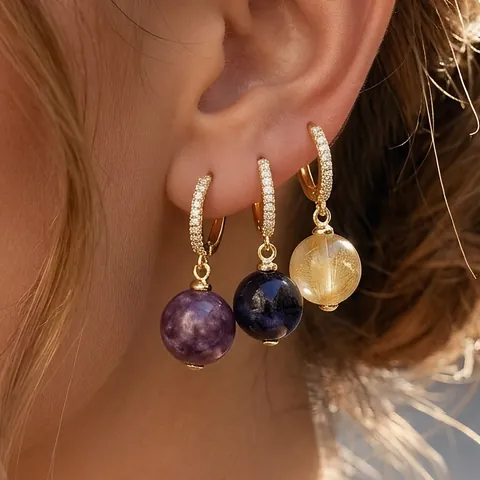 Vintage Micro Pave Zirconia Copper Earrings Natural Stone Ball Drop Earrings For Women Elegant Light Luxury Jewelry Gift