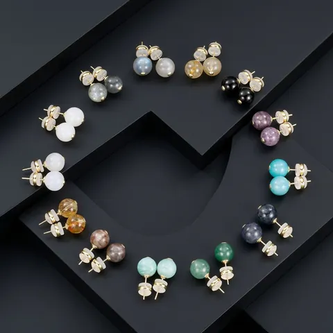 Vintage Micro Pave Zirconia Copper Earrings Natural Stone Ball Drop Earrings For Women Elegant Light Luxury Jewelry Gift