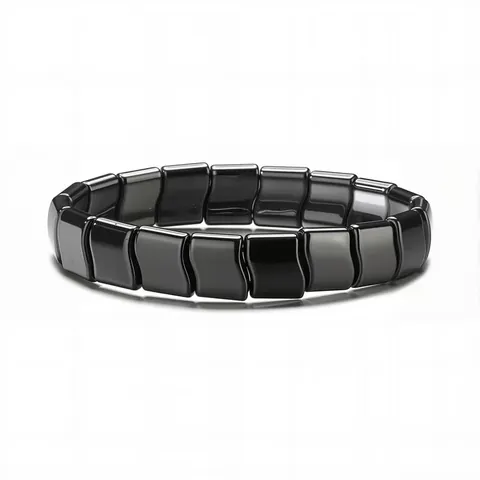 Men Hematite Beaded Bracelet Irregular Geometric Curved Surface Black Stone Elastic Strand Minimalist Handmade Jewelry Gift