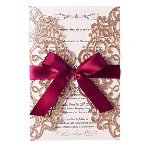 Invito di Nozze Glitterato Tagliato Al Laser Con Buste Pagine Interne Nastri Per Matrimonio Compleanno Fidanzamento Festa Invito Di Lusso