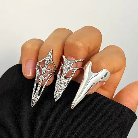 Pointed Alloy Nail Armor Ring For Women Punk Gothic Style Hollow Out Adjustable Finger Nail Ring Fashion Jewelry