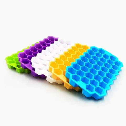 Bandeja de Cubitos de Hielo Nido de Abeja Con Tapa Silicona Molde Multi Rejilla Bricolaje Gran Capacidad Caja de Hielo Apilable