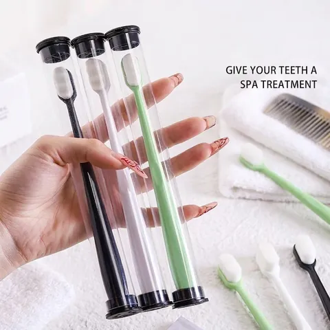 Cepillo de Dientes Nano Ultra Suave con 10000 Cerdas Tubo de Viaje Portátil Cepillo Manual Denso para Protección de Encías