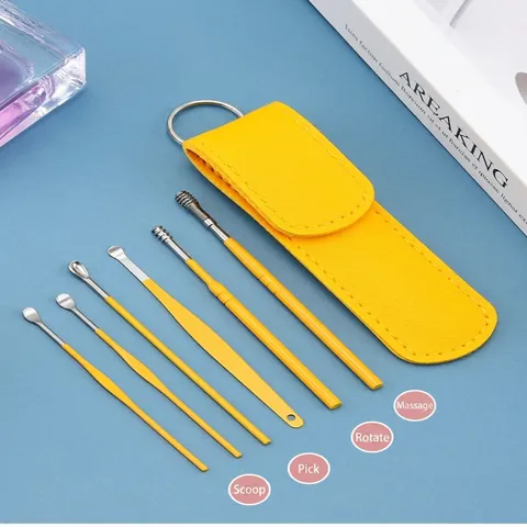 Professional Stainless Steel Ear Pick Set 6 Pieces Ear Wax Removal Kit Portable Ear Cleaning Tools With PU Leather Storage Case