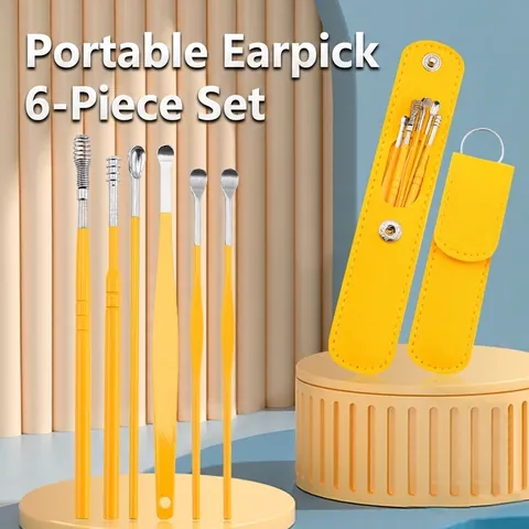 Professional Stainless Steel Ear Pick Set 6 Pieces Ear Wax Removal Kit Portable Ear Cleaning Tools With PU Leather Storage Case