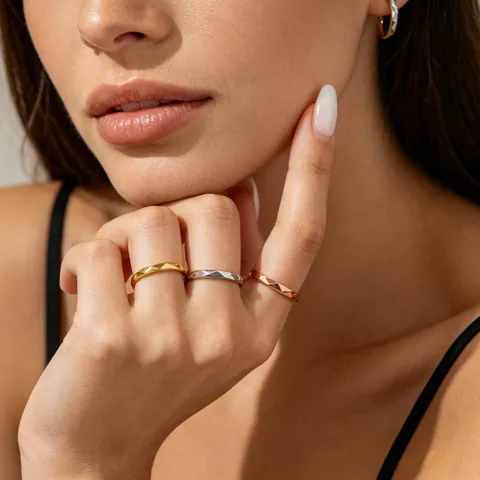 Minimalist Stainless Steel Faceted Geometric Ring For Women Thin Wave Stackable Band Gold Silver Rose Gold Fashion Jewelry