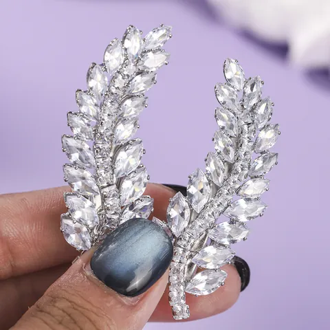 Luxury Leaf Zircon Hair Clip Copper Gold Silver Plated Rhinestone Bridal Wedding Hair Accessories For Women Party Hairpin