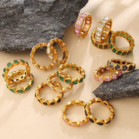 Anillo de Acero Inoxidable Chapado en Oro Retro Para Mujer Lujo Corazon Cuadrado Gota Redondo Forma Joyeria para Boda Fiesta Anillo