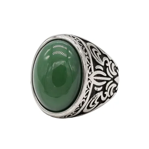 Vintage Heren Titaniumstaal Ring Ovale Edelsteen Tijgeroog Zwarte Agaat Punk Gothic Reliëf Verouderde Vingerring Sieraden