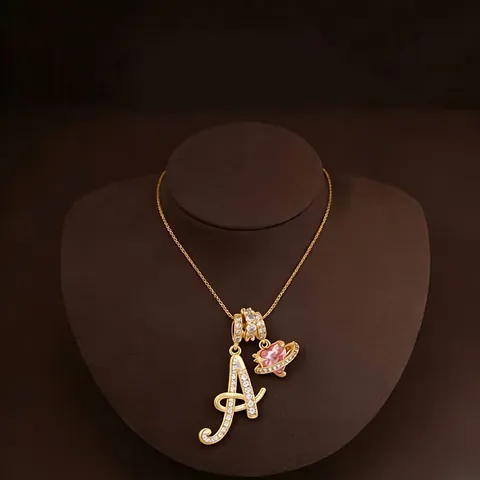 Luxury Copper Zirconia Initial Letter Necklace For Women With Pink Heart Planet Saturn Pendant Gold Silver Fashion Jewelry
