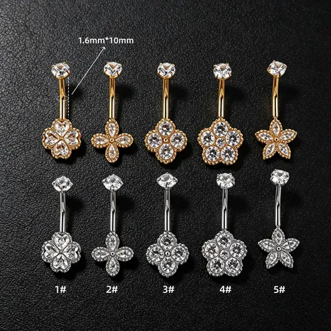 Piercing de Nombril en Acier Inoxydable 316L Zirconia Tournesol Étoile Fileté à l'Intérieur Bijoux de Mode pour Femme
